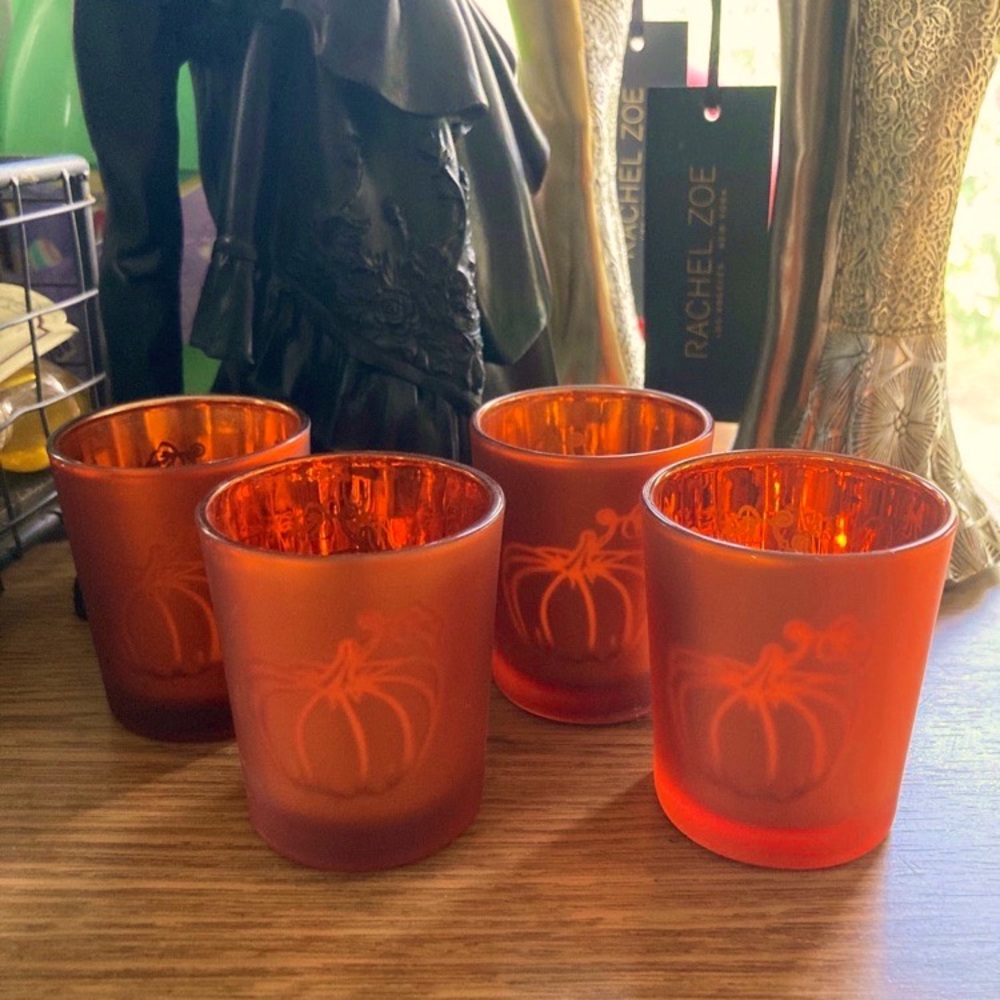 Rachel Zoe Orange Frosted Pumpkin Votive Set - 4 Pieces